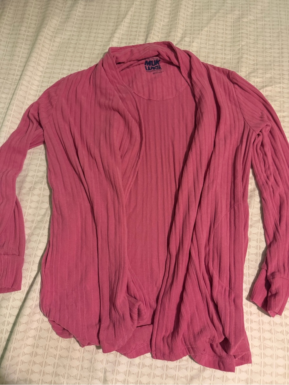 Muk Luks Pink Ribbed Open-Front Sweater Cardigan